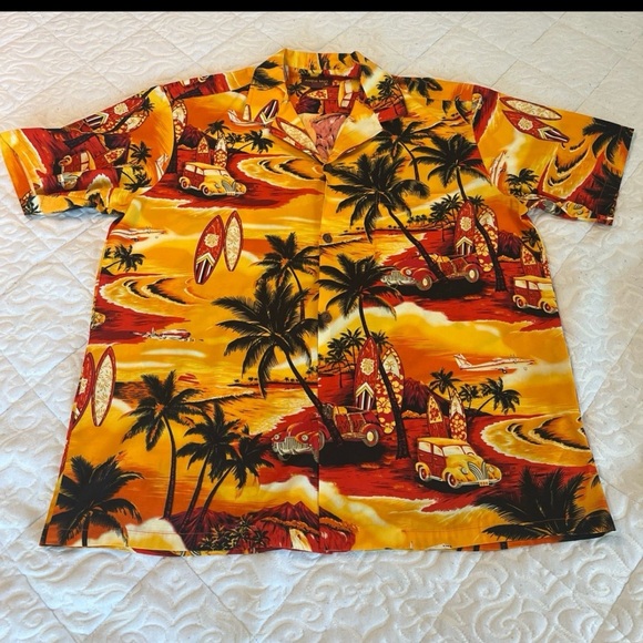 Vintage Royal Creations Mens XL Hawaiian Shirt Made in Hawaii Aloha Orange Red - Picture 1 of 12